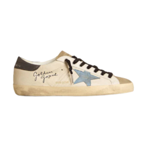 Golden goose Super-Star in nappa leather with light blue suede star and gray leather heel tab